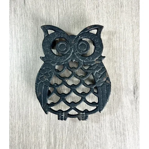 Vintage Black Cast Iron Owl Trivet Taiwan Retro Boho