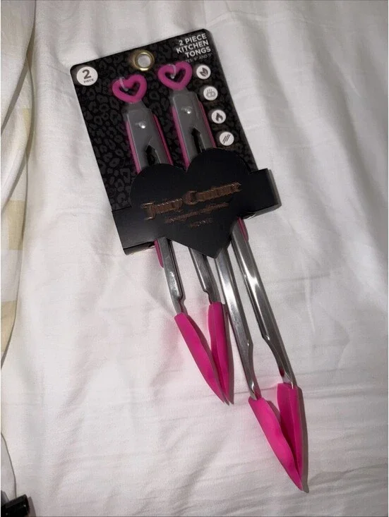New Juicy Couture Pink and Silver Heart Tongs Set Of 2