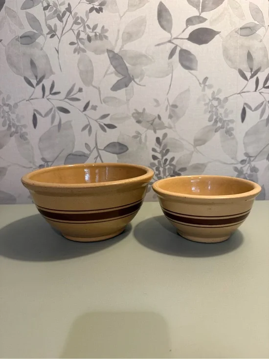 Yellowware Resting Bowls with Brown Stripe