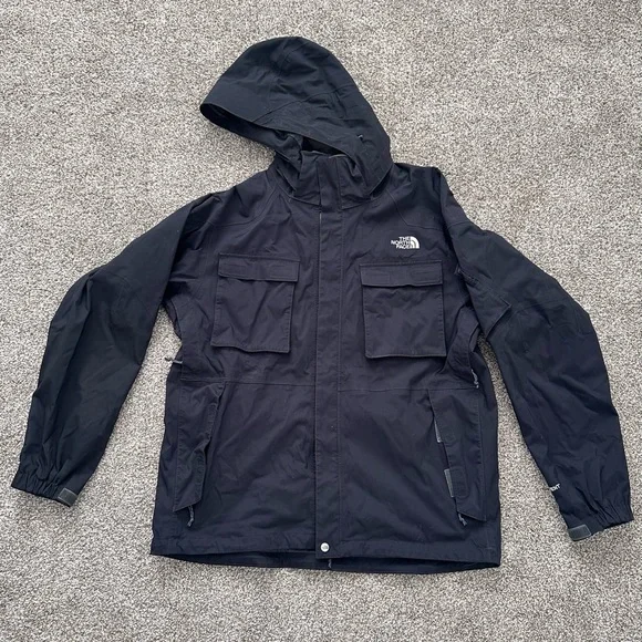 The North Face Black Hooded Raincoat with Multiple Front Pockets
