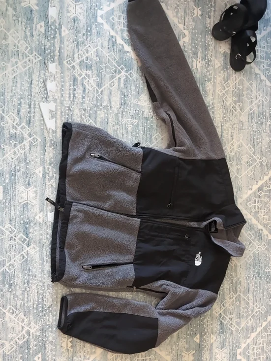 The North Face Light Gray Fleece Jacket with Black Logo Patch
