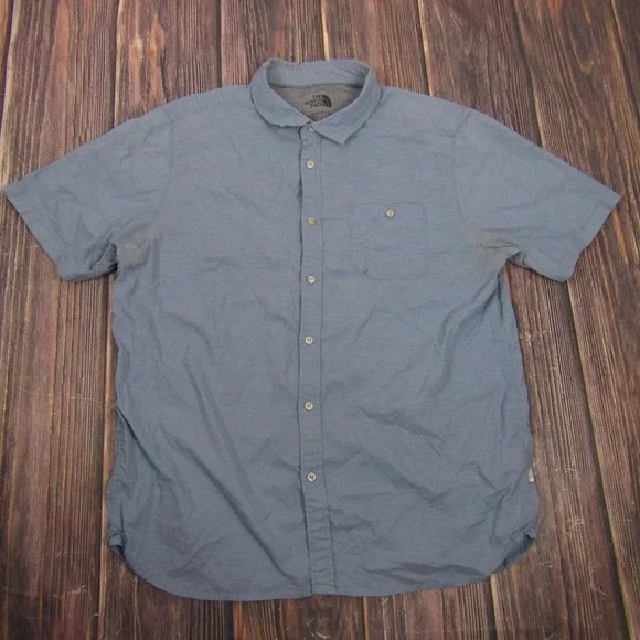 The North Face Shirt Mens XL Blue Short Sleeve Button Up Pockets‎ Lightweight