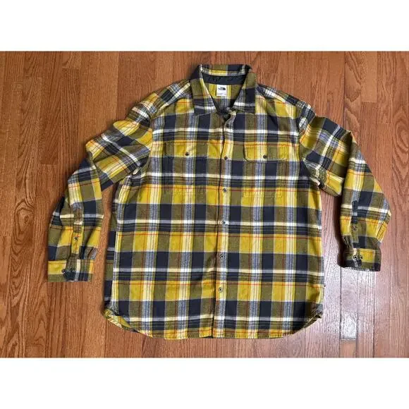 The North‎ Face Arroyo Men's Yellow Gray Flannel Shirt- Long Sleeve Size XXL