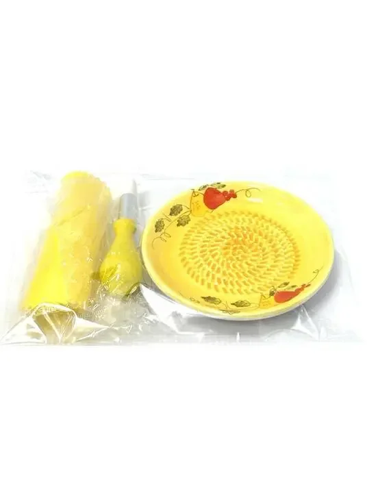 Ceramic Garlic Grater Plate Set Garlic Ginger Nutmeg Parmesan With Peeler &Brush