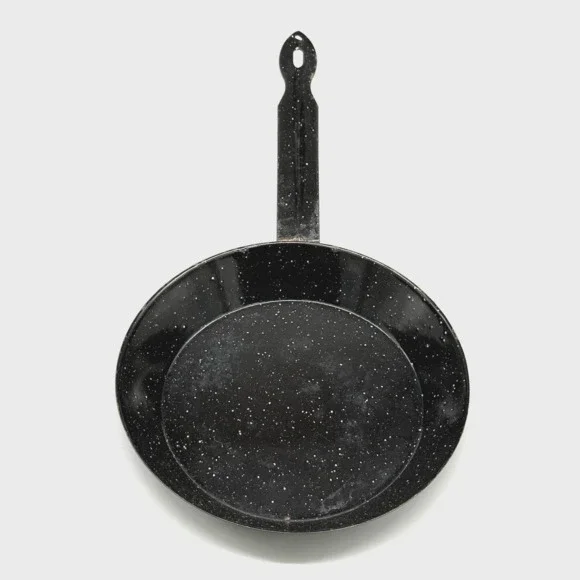 Vintage Black Speckled Enamelware Enamel Frying Pan Skillet Camping 15” Long
