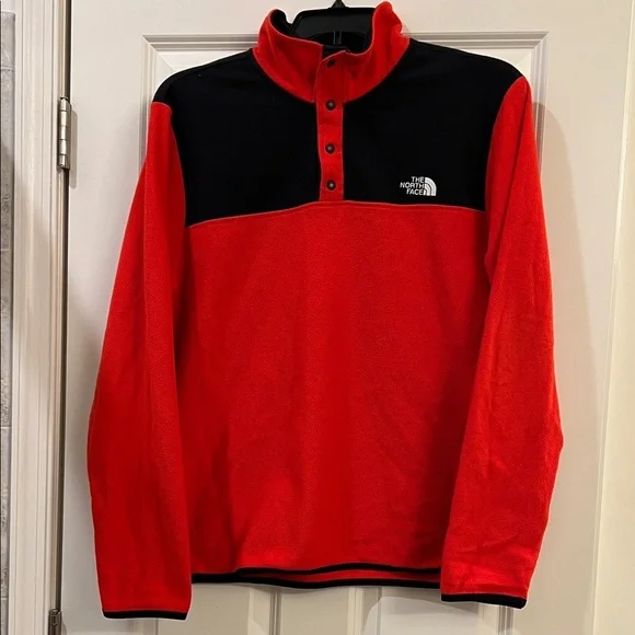 The North Face Red and Black Snap-Front Fleece Pullover