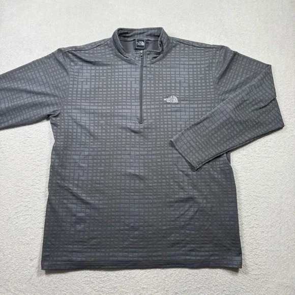 The North Face Pullover Mens Large Grey Excellent 1/4 Zip Geometric Grid Print