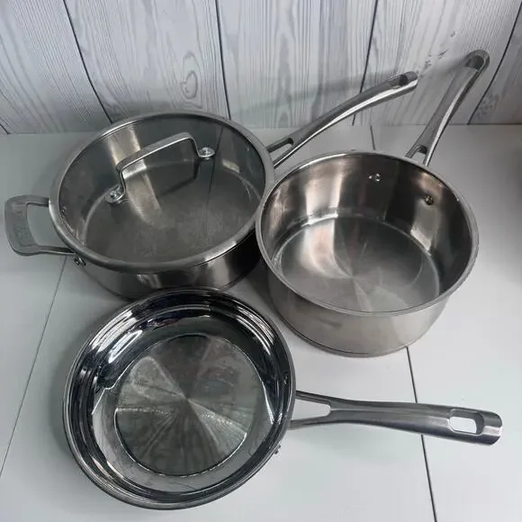 Set of 3 Cuisinart Stainless Steel High Impact Bonded Induction Ready Pans