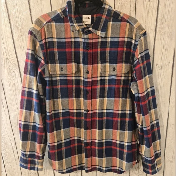 The North Face Flannel Button Down Shirt  | Men's Red and Blue Flannel | Large