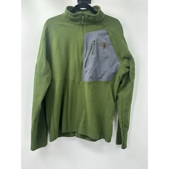 The North Face Men's Fleece Pullover FlashDry Olive Green Sweater Gray Pocket XL
