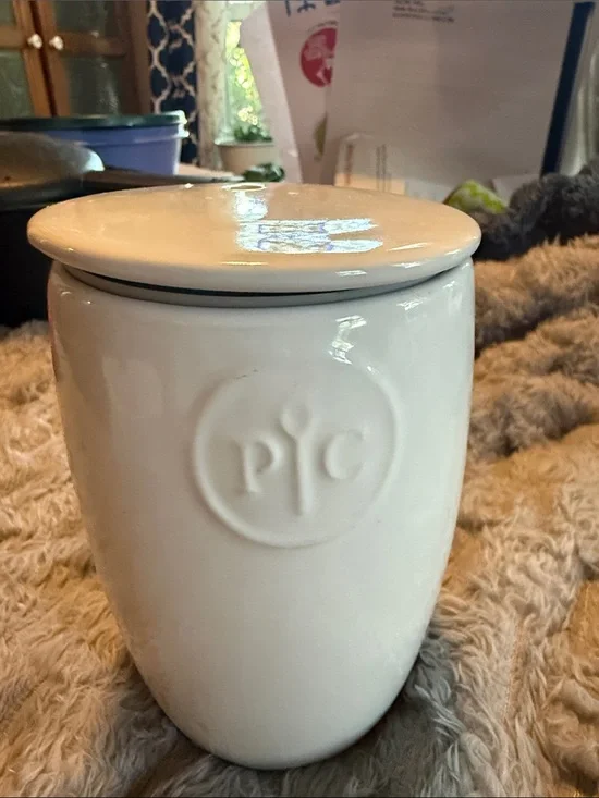 Pampered Chef White Ceramic Egg Cooker with Embossed pc Logo