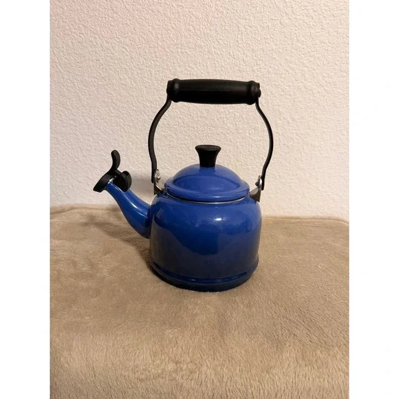 Le Creuset Demi Tea Kettle Cobalt Blue Enamel on Steel 1.25 Qt Stovetop Whistle