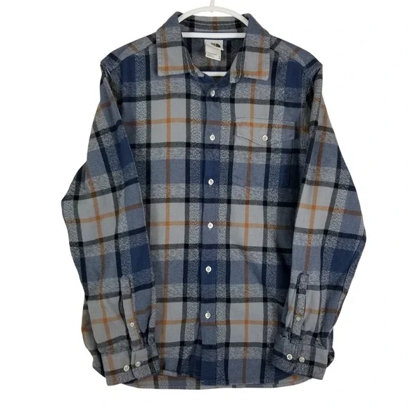 The North Face Flannel Shirt Mens Medium Blue Grey Plaid Cotton‎ Button Down