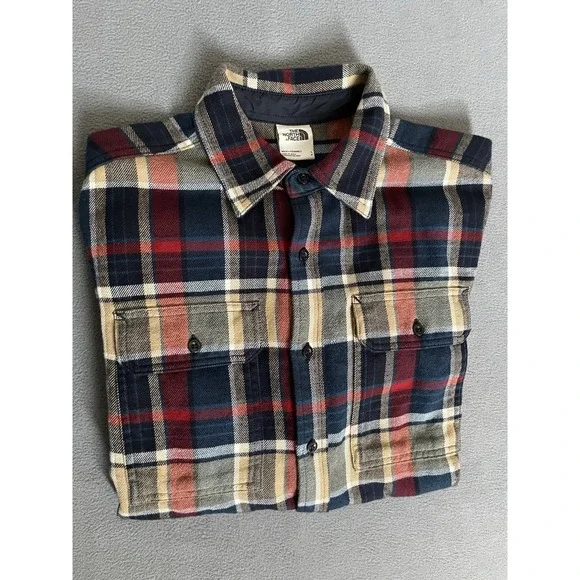 The North Face Button Down‎ Flannel Shirt Men's S/p Blue/red/tan Plaid 2 Pockets