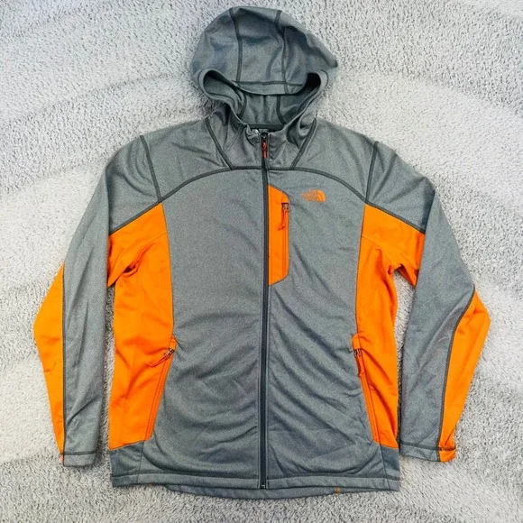 North Face Men's Canyonlands Hoodie Large Grey Orange Full Zip Fleece‎ NF0A2SZE