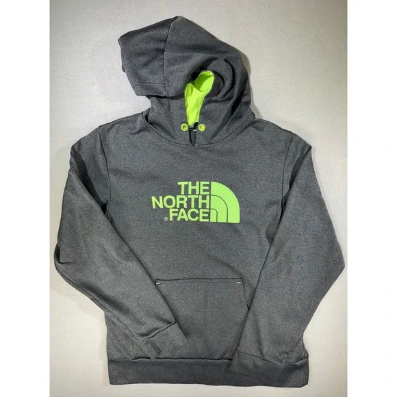 The North Face Men's Small Gray Green Pullover Performance Hoodie Sweatshirt