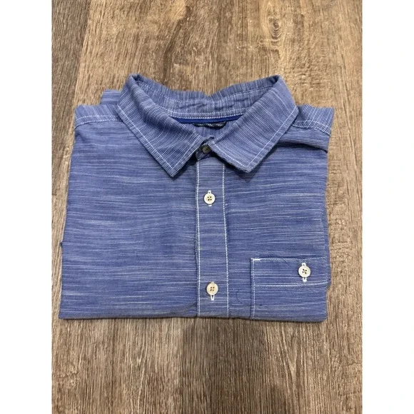 The North Face Men's L Blue Button Up Shirt Short Sleeve‎ Outdoor Casual Stripe