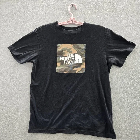 The North Face Men Shirt M Black‎ Camouflage Logo Box Short Sleeve