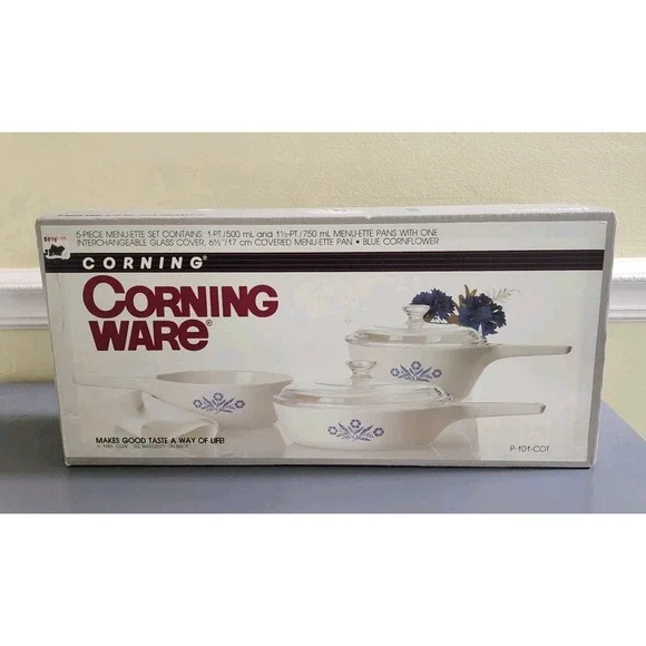 Corning Ware 1985 Sealed Box 5‎ Piece Menu-Ette Set in Blue Cornflower P-101-COT