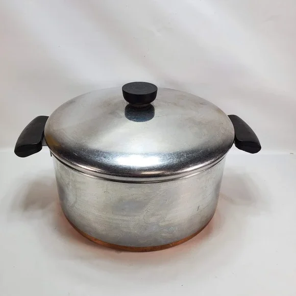 Vintage Revere Ware 1801 Copper Bottom Stainless 4 1/2 Quart Stock Pot Clad Lid‎