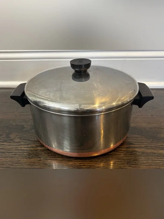 Vintage Revere Ware 1801 Copper Bottom 4 Qt Quart Stock Pot W/Lid Rome NY