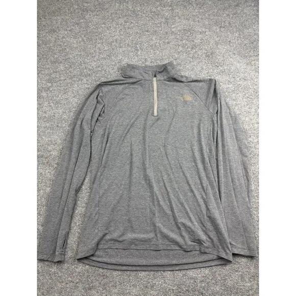 The North Face Pullover Mens Medium Gray Quarter Zip Long Sleeve‎ Thumbholes