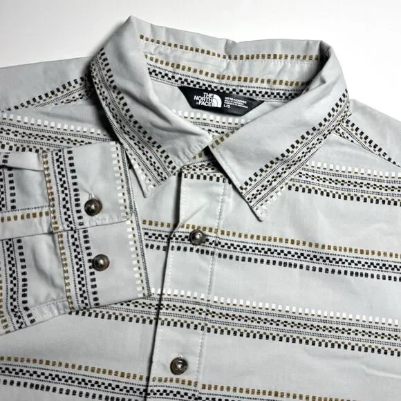 The North Face Aztec Striped Shirt Men's L Gray Long Sleeve Western Button Up‎