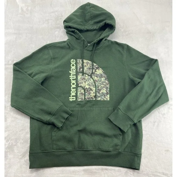 The North Face Hoodie Men Large Green Fleece Jumbo Half Dome Pullover Sweatshirt