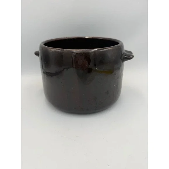 Vintage West Bend‎ USA Brown Glazed Stoneware Bean Pot Crock with Handles NO LID