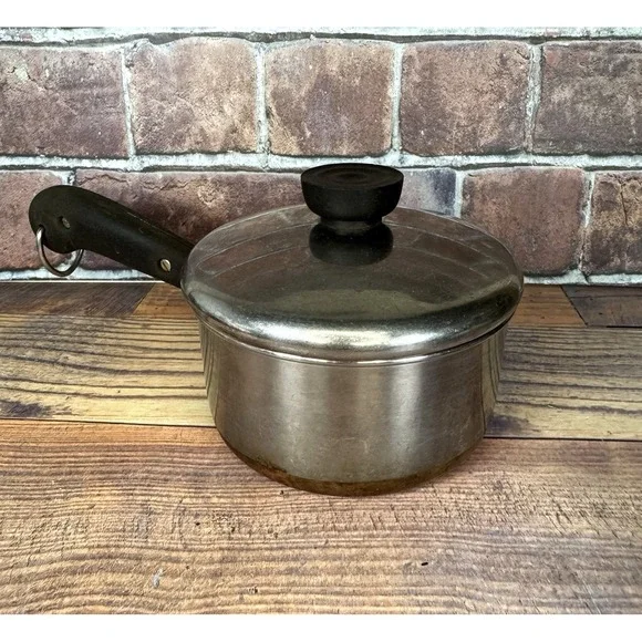 VTG Revere Ware Stainless Steel Copper Clad Bottom 1 Qt Sauce Pot With Lid USA‎