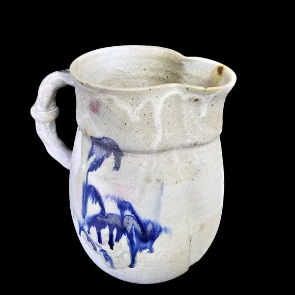 Vintage Large Stoneware Jug Studio Pottery Cobalt‎ Foiliate 64oz Half Gallon