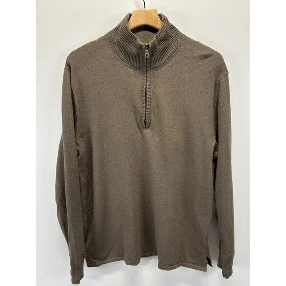 The North Face Wool Blend Sweater Sz Large Men's Brown 1/4 Zip Mock Neck