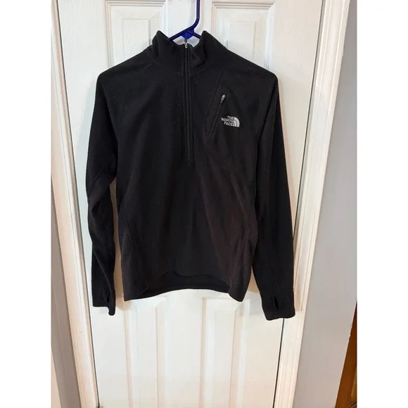 The North Face TKA 100 Fleece Pullover Mens XS Black Quarter Zip Thumbholes