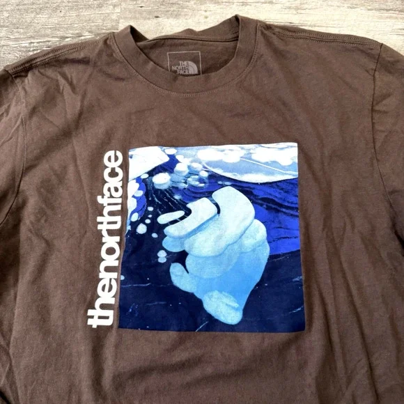 The North Face Circular Design T-Shirt Mens Medium Brown Graphic Long Sleeve