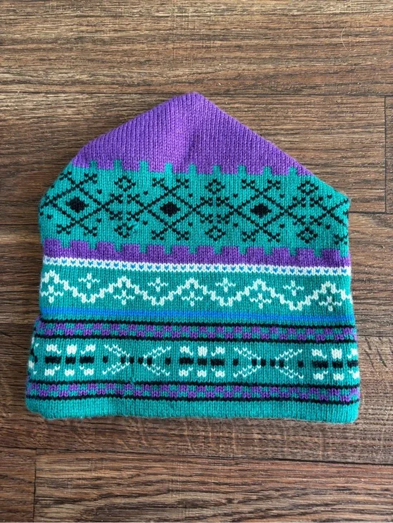 Vintage 80s The North Face USA Wool Geometric Ski Beanie Toque