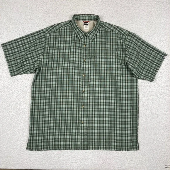 The North Face Button Down Shirt Mens XXL Green Plaid Short Sleeve Hiking AXU1