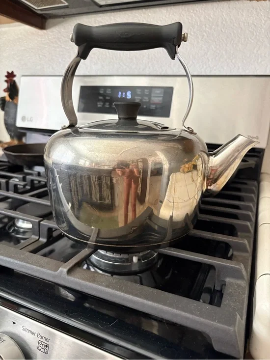 2 Quart Stainless Steel Tea Kettle with Black Handle