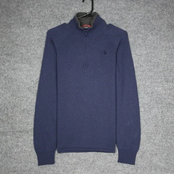 The North Face Mens Pullover Sweater‎ Navy Blue 1/4 Zip Size S Cotton Wool Blend