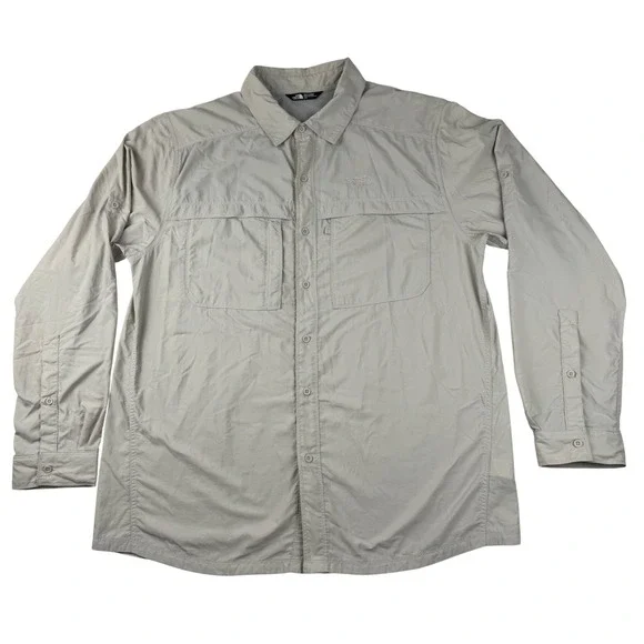 The North Face Tekware Hiking Shirt Mens L Tan Ventilated Ripstop Button Down