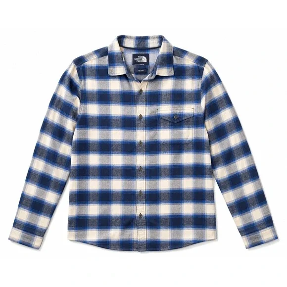 The North Face Mens Blue Plaid Flannel Button Down Shirt Medium Cotton Heritage