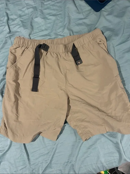 The North Face Tan Hybrid Shorts with Black Webbing Belt
