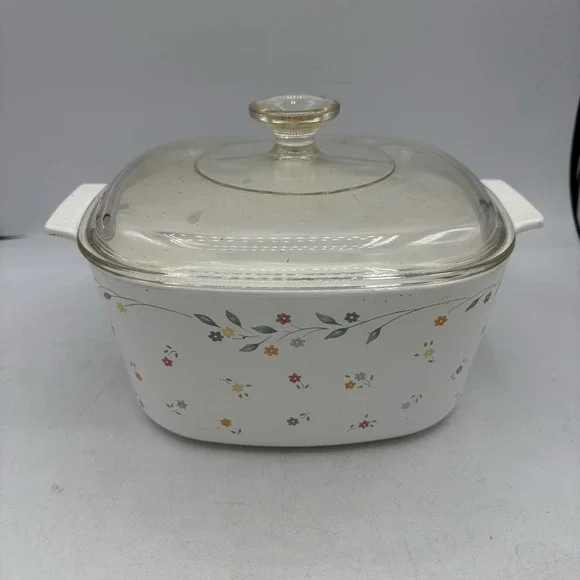 Corning Ware Casserole Dish Pan English Meadow 3 Quart A-3-B  w Glass Lid Vintag