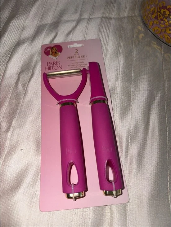 Paris Hilton Popstar PINK Peeler Set - Kitchen Gadget - Straight & Julienne NEW