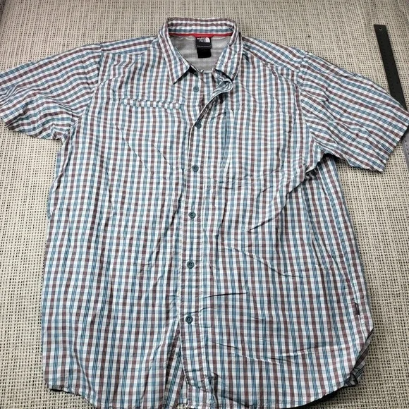 The North Face Shirt‎ Mens Large Blue Plaid Short Sleeve Button Front Outdoor