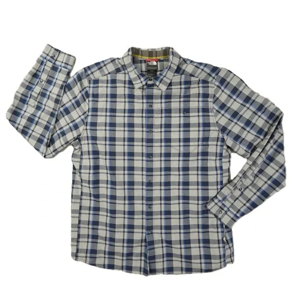 The North Face Button Up Shirt Men's Medium Grey‎ Plaid Outdoor Gorpcore