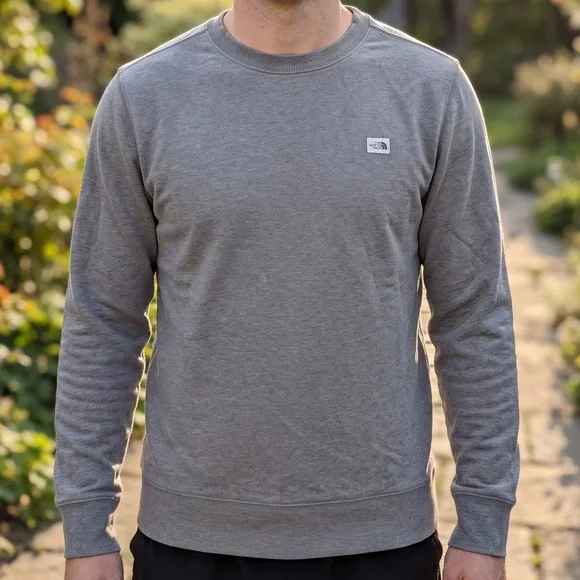 The North Face Mens Gray Heathered Crewneck Box Logo Sweatshirt Pullover