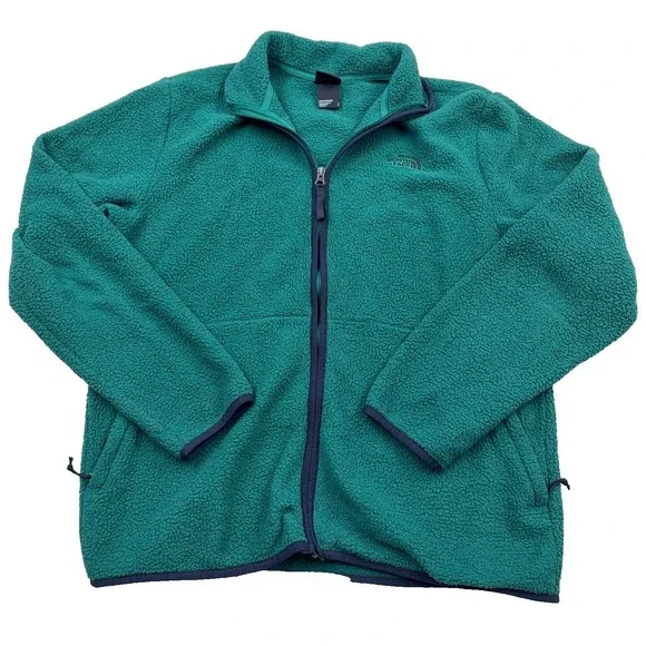 The North Face Jacket Men Large Green Blue Fleece Full Zip Hiking Outdoor Adult