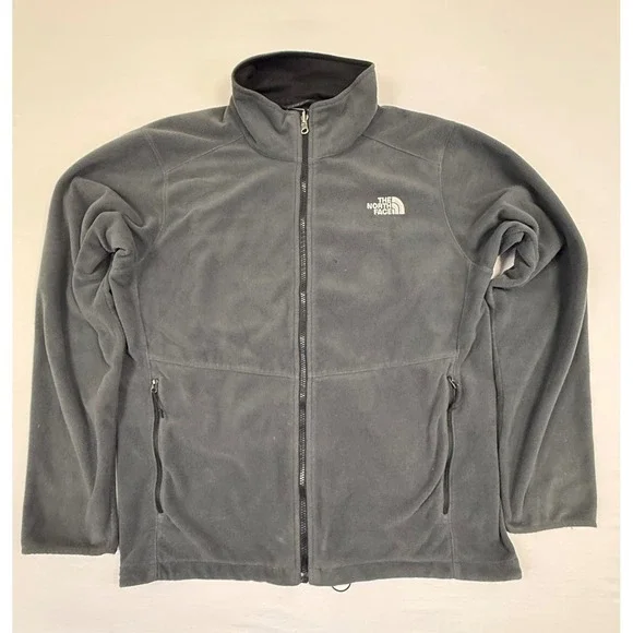 The North Face Mens Full Zip Fleece Jacket Gray L Large‎ Mock Neck Outdoor Layer