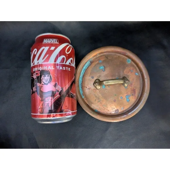 Antique Copper Tin Lined Sauce Pat Pot Lid Riveted Handle 5 in Diameter