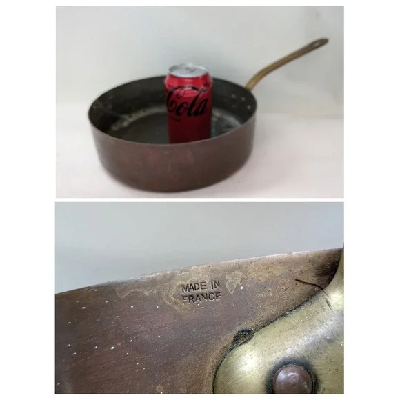 Design Store France Copper Sauce Pan Tin Lined 9.5 Inch Diameter 3 Inch Tall